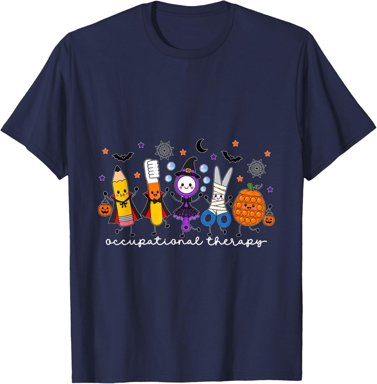 OT Occupational Therapy Halloween Retro Ghost OT Halloween T-Shirt - Navy Blue
