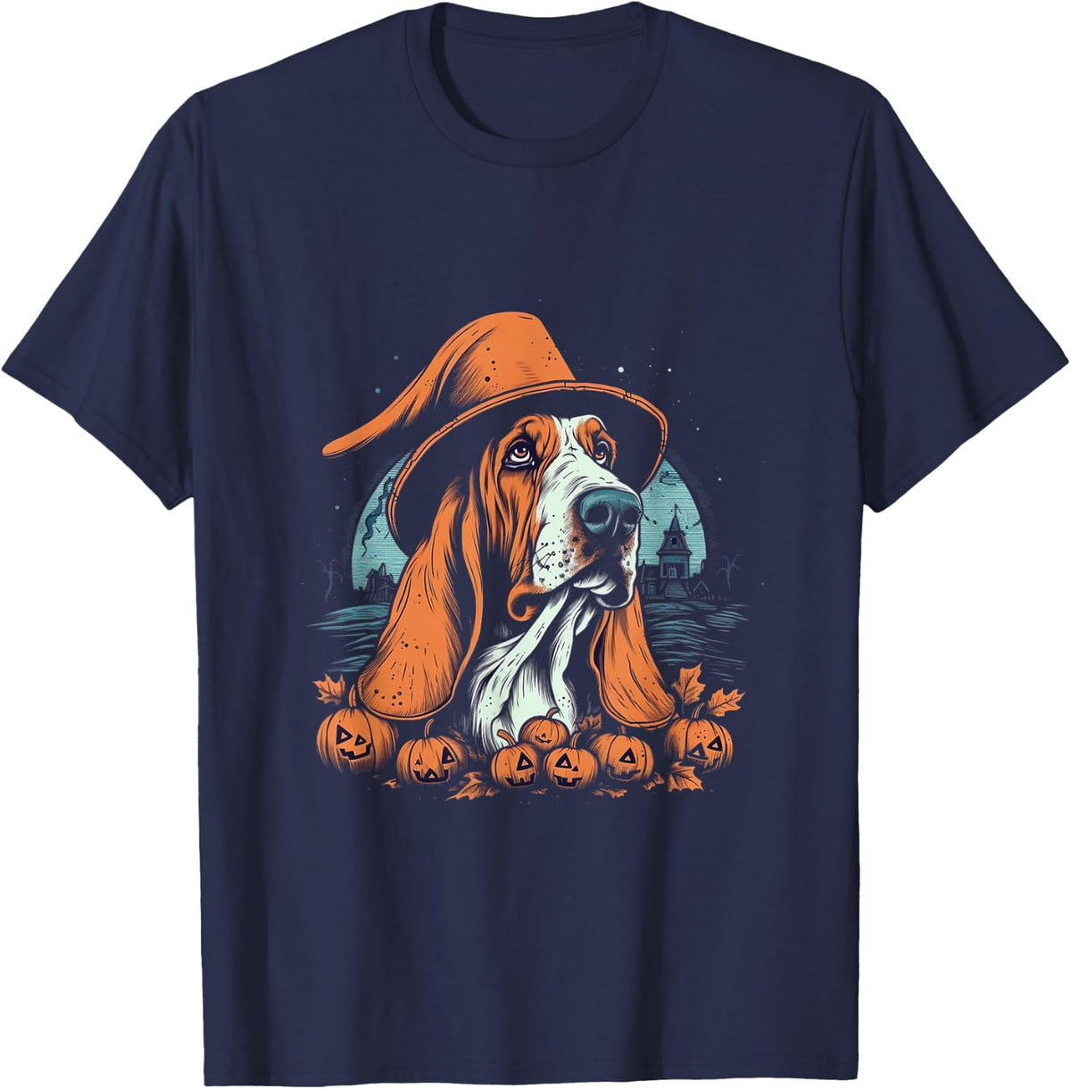 Basset Hound Witch Halloween Costume Dog Lover Puppy T-Shirt - Navy Blue