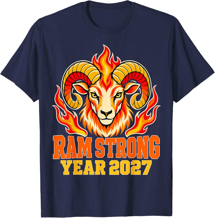 Ram Strong Year 2027 Fire Ram Lunar New Year Zodiac T-Shirt - Navy Blue