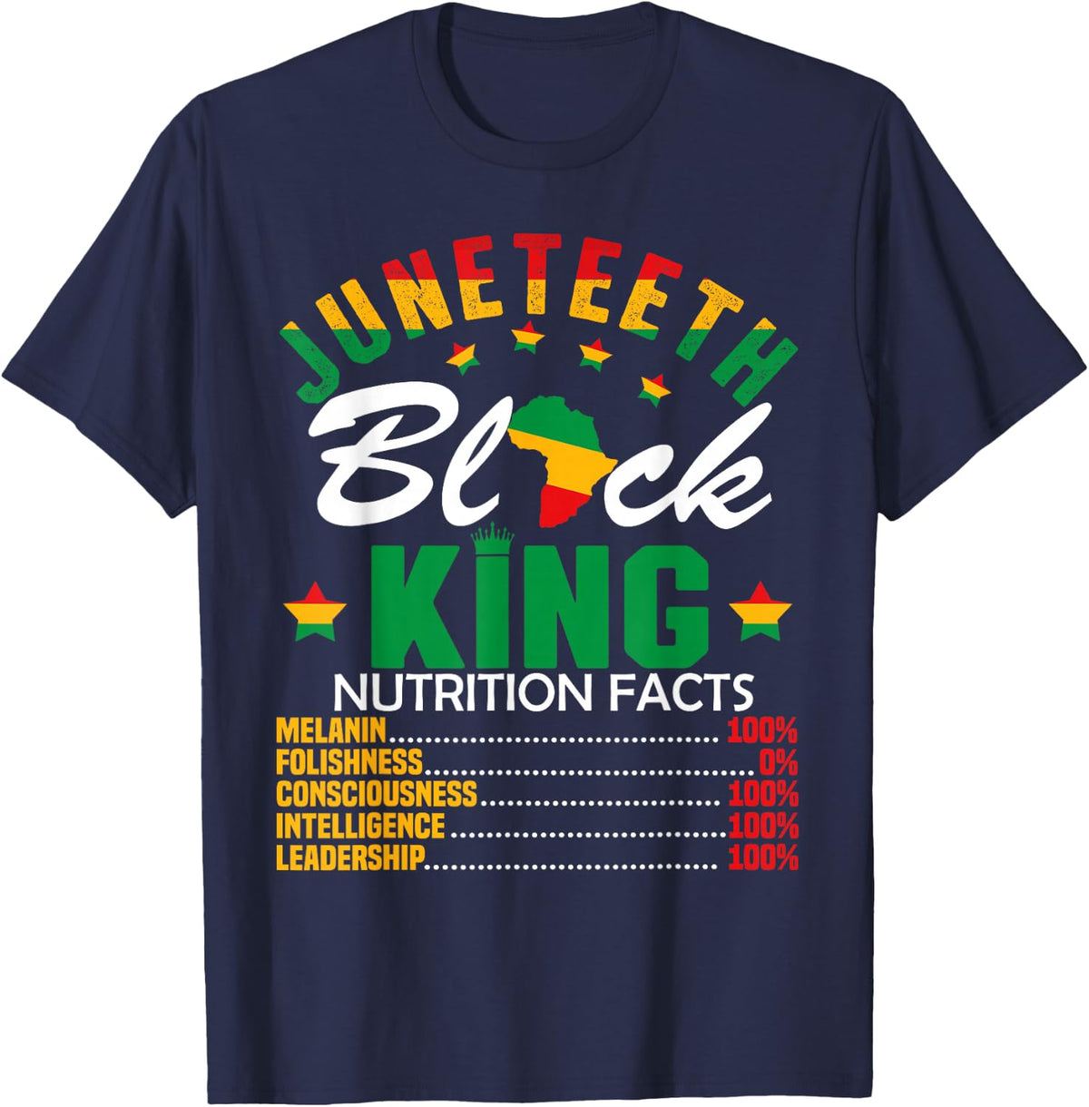 Juneteenth Black King Nutritional Fact Pride African Men Kid T-Shirt - Navy Blue