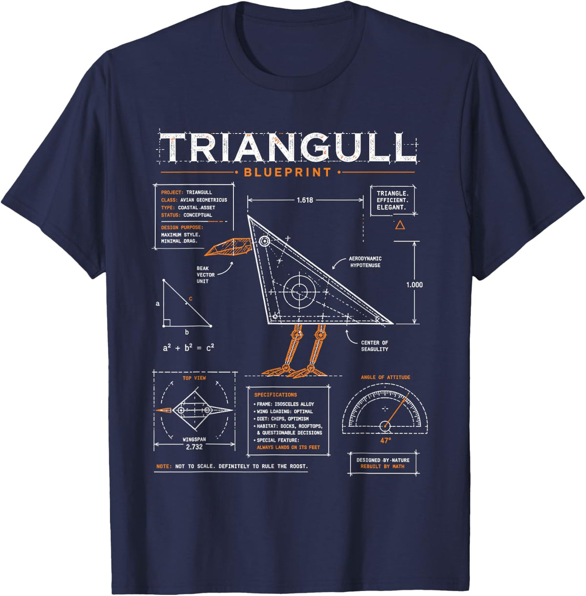 Triangull Triangle Seagull Pun Funny Geometric Math Teacher T-Shirt - Navy Blue
