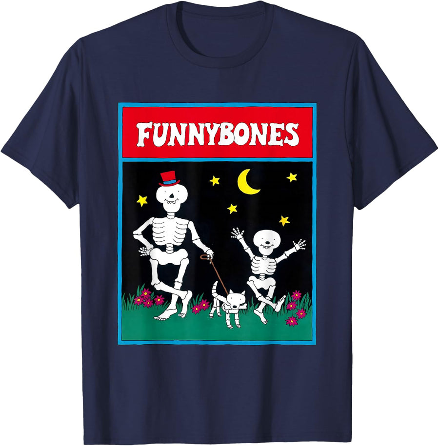 Skeleton Funnybones Childrens Book T-Shirt - Navy Blue