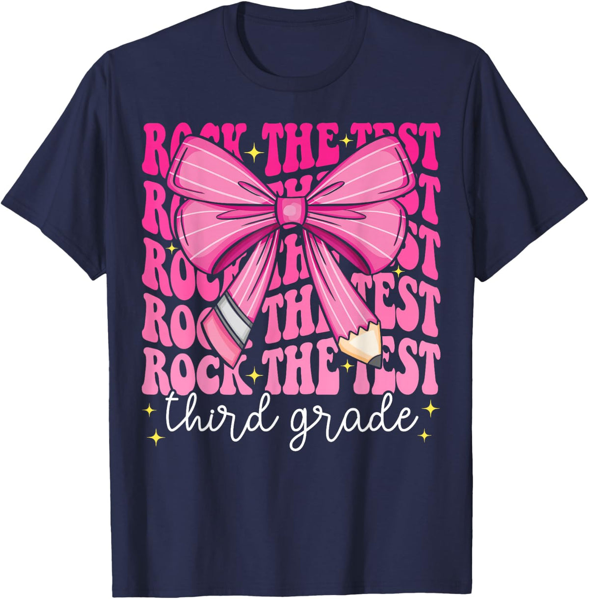 Rock The Test Day 3rd Grade Teacher Third Grade Testing Day T-Shirt - Navy Blue