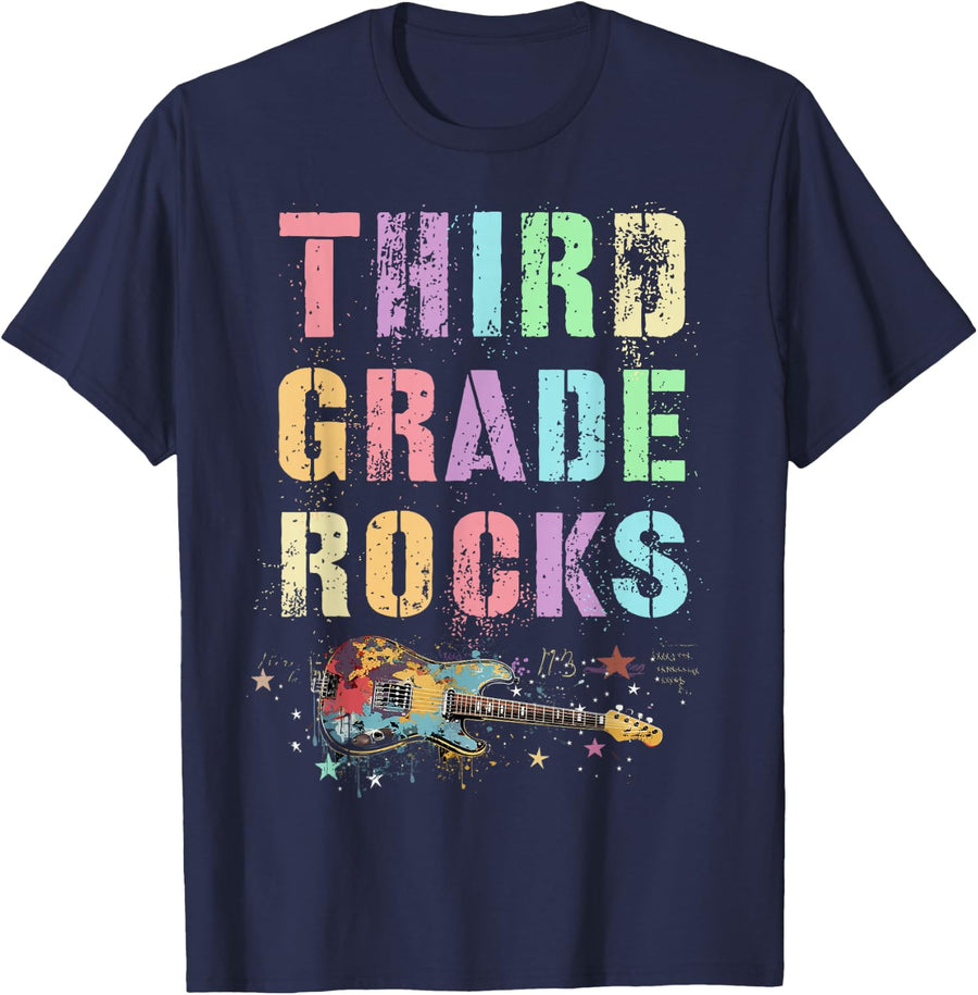 Cute THIRD GRADE ROCKS Teacher In My 3rd Grader Rockin' T-Shirt - Navy Blue