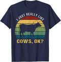 Vintage Retro Cow Lover Tee I Just Really Like Cows Ok T-Shirt - Navy Blue