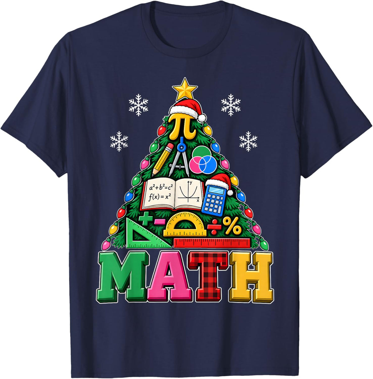 Math Teacher Christmas Shirt Mathematics Geometry Tree T-Shirt - Navy Blue