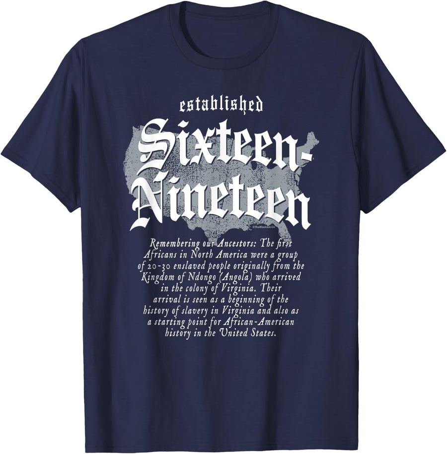 Project Sixteen-Nineteen Established African American Map T-Shirt Tees for Men Women Teens - Navy Blue