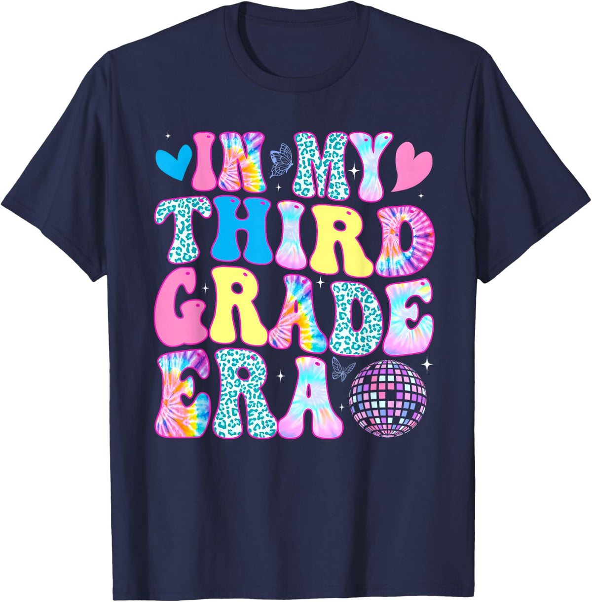 in My Third Grade Era Shirt Girls Back to School Groovy Teacher Tee T-Shirt - Navy Blue