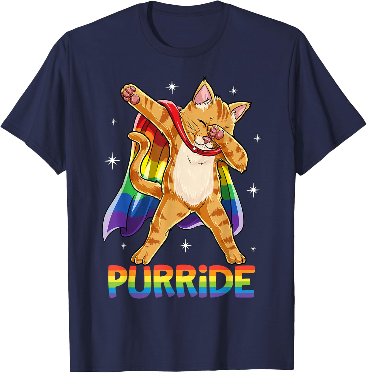 Dabbing Purride Cat Gay Pride LGBT Rainbow Flag T shirt Dab T-Shirt - Navy Blue