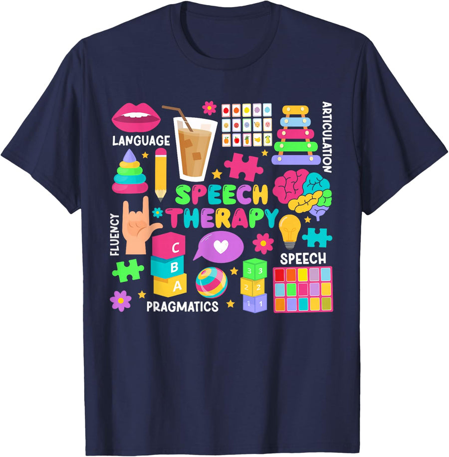 Speech Therapy Shirt For Speech Language Pathologist SLP Tees T-Shirts - Navy Blue