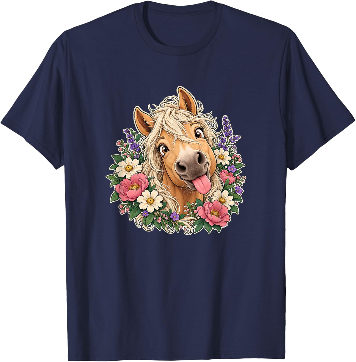 Dun Horse Head Portrait Equestrian Horse Lover T-Shirt - Navy Blue