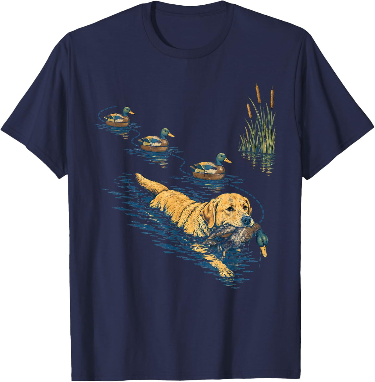 Golden Retriever Duck Hunting Dog Water Retriever T-Shirt - Navy Blue
