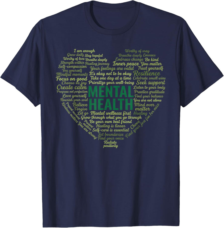 Mental Health Awareness Heart Tee T-Shirt for Men Women Support Matters Tees - Navy Blue