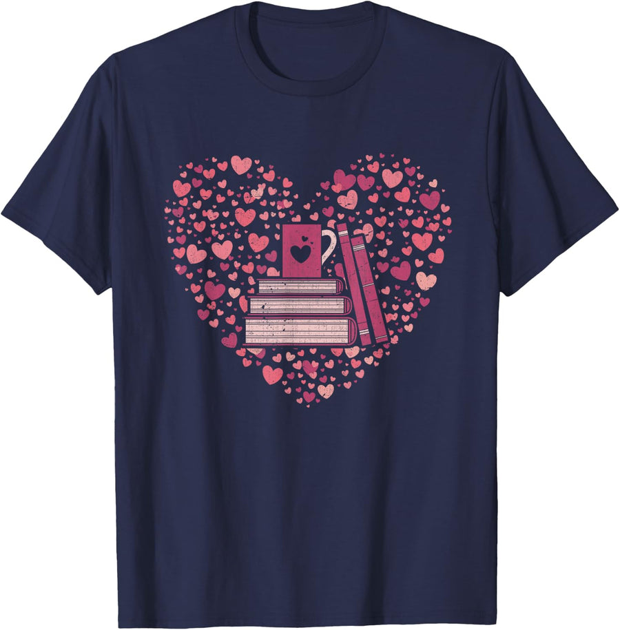 Book Heart Book Reader Gift Tees Bookworm Nerd Love Reading T-Shirt for Book Lovers - Navy Blue