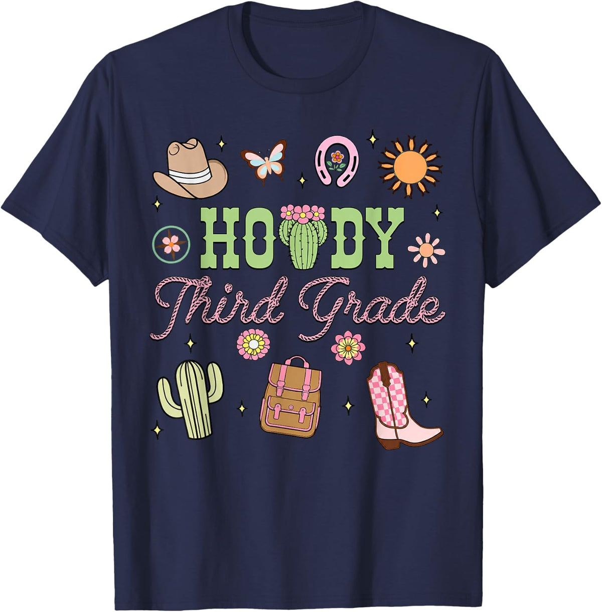 Howdy Third Grade Cowgirls 3rd Grade Teacher Back to School T-Shirt - Navy Blue
