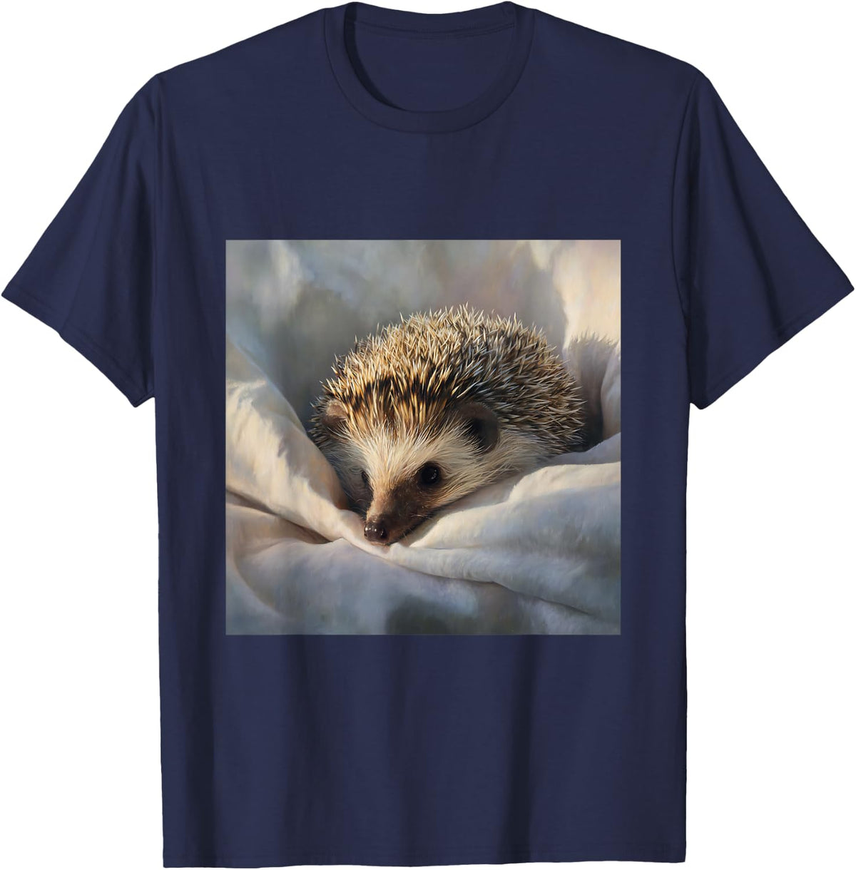 Cute Hedgehog Animal Pet Wildlife Painting T-Shirt - Navy Blue