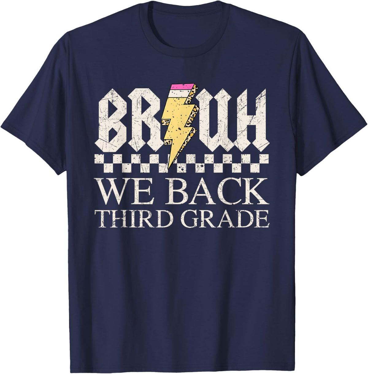 Third Grade Bruh We Back Lightning Retro Tees T Shirts for 3rd Grade Kids Boys - Navy Blue