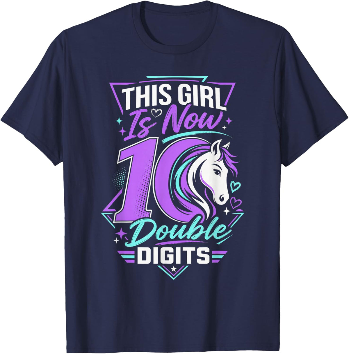 10th Birthday Girl Horse Lover Double Digits 10 Year Old T-Shirt - Navy Blue