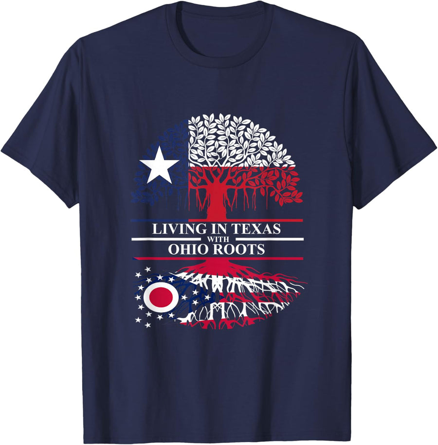 Living in Texas with Ohio Roots Ancestry State T-Shirt - Navy Blue