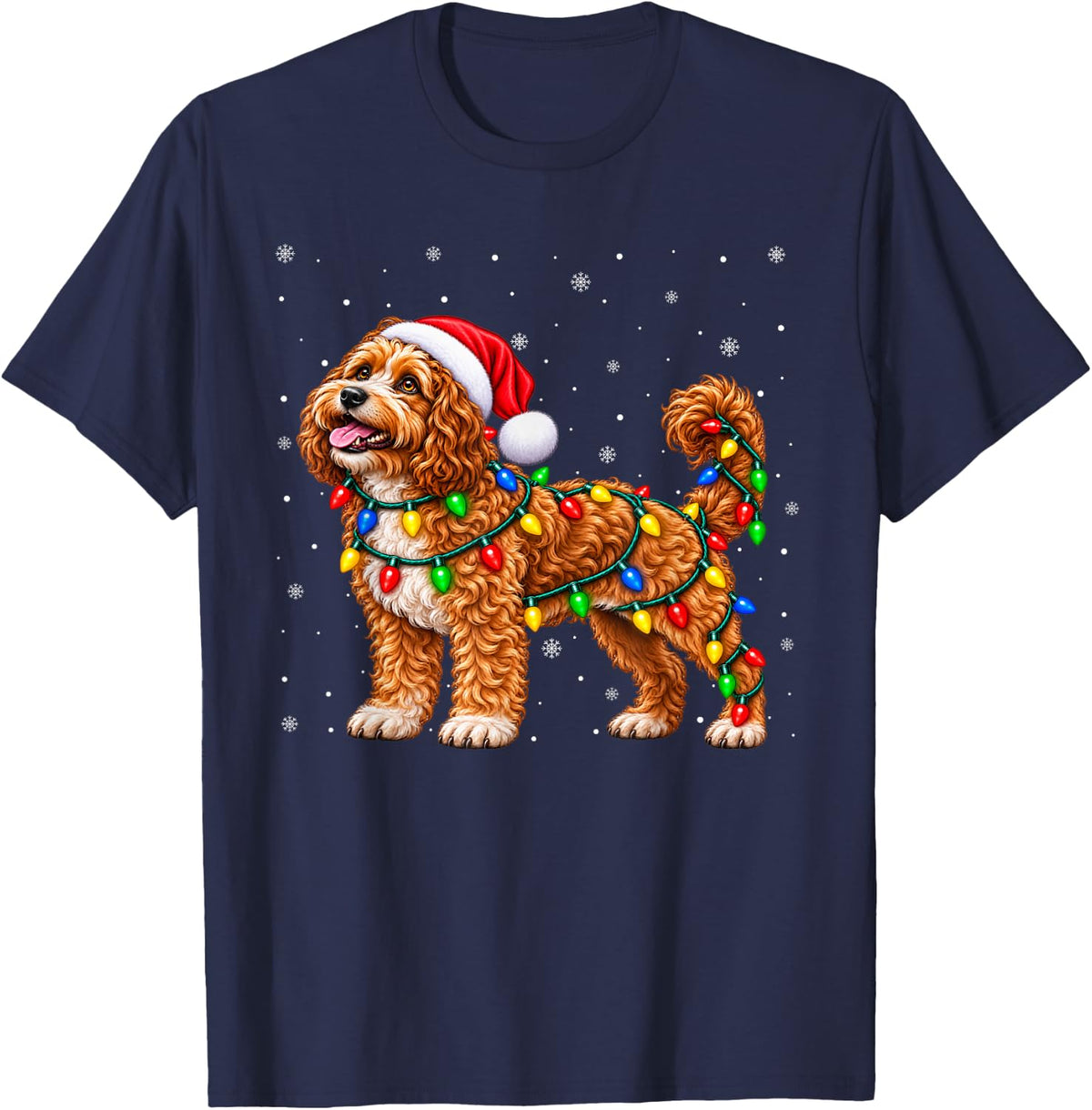 Cavapoo Dog Christmas Santa Hat Xmas Pet Dog Lover T-Shirt - Navy Blue