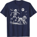 Funny Skeleton Chasing Cavapoo Halloween Dog Mom Pet Lover T-Shirt - Navy Blue