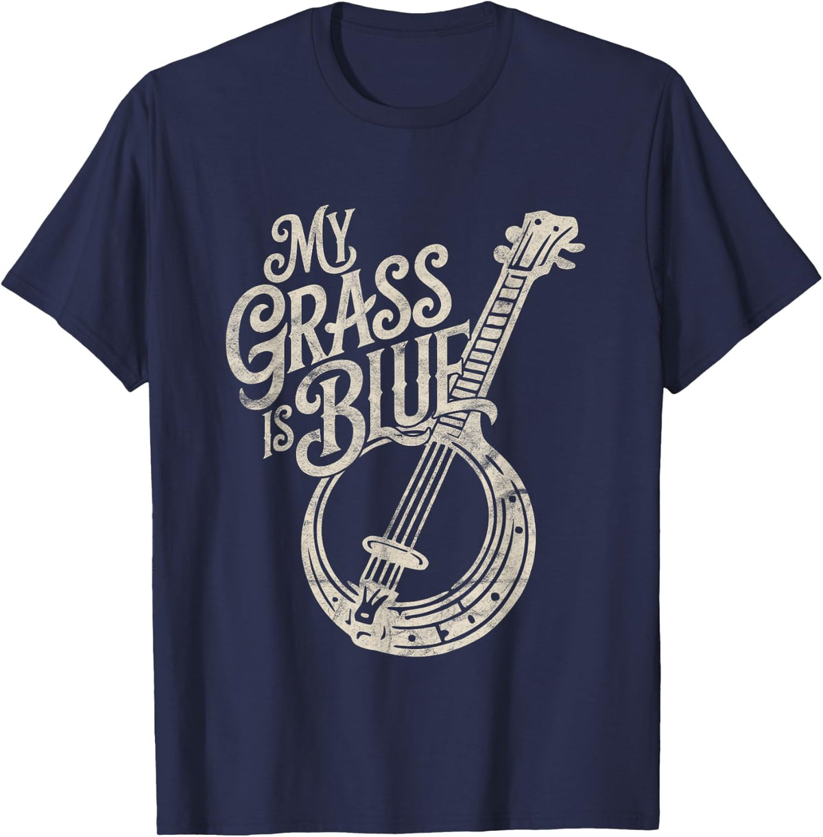 My Grass is Blue Funny Retro Bluegrass Music Fan T-Shirt - Navy Blue