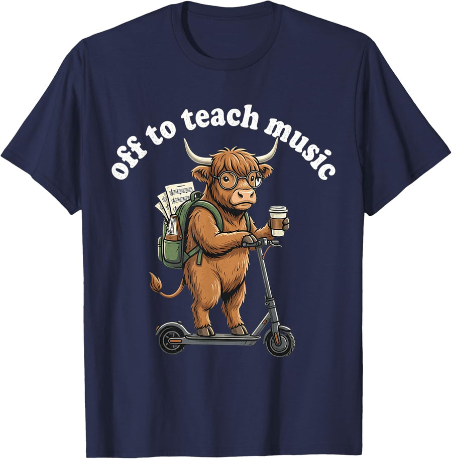 Off to Teach Music Back to School Funny Music Teacher T-Shirt - Navy Blue