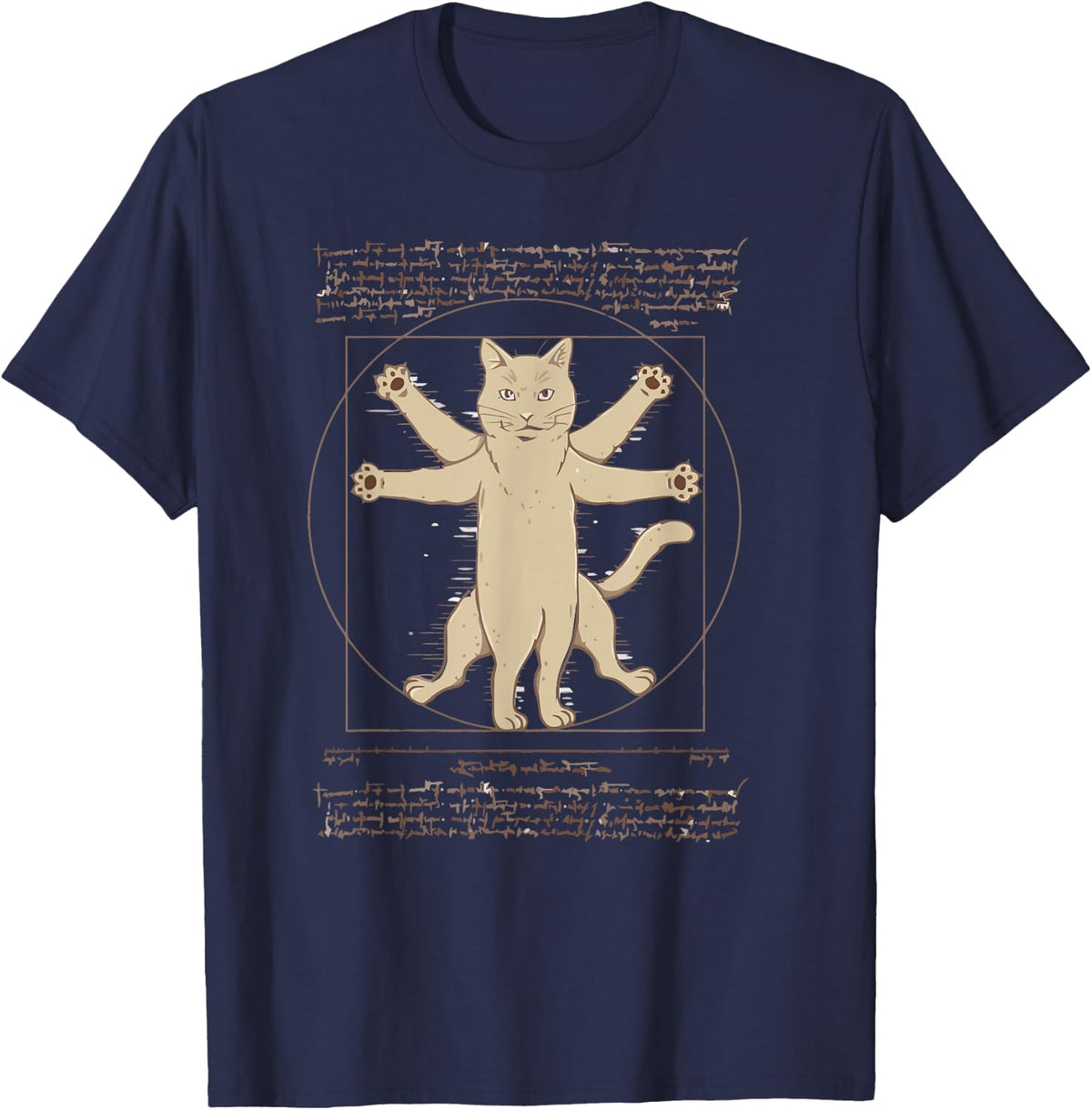Leonardo Da Vinci Vitruvian cat lover Line Art abstract T-Shirt - Navy Blue