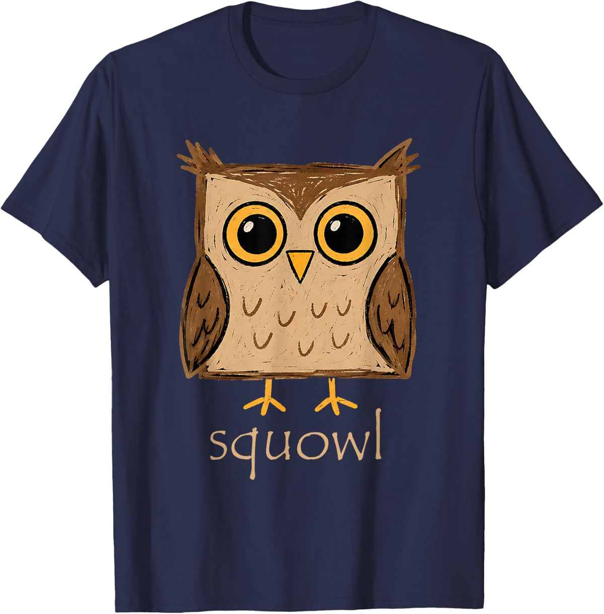 Square Owl Pun Squowl Geometry Bird Math Wordplay Humor T-Shirt - Navy Blue