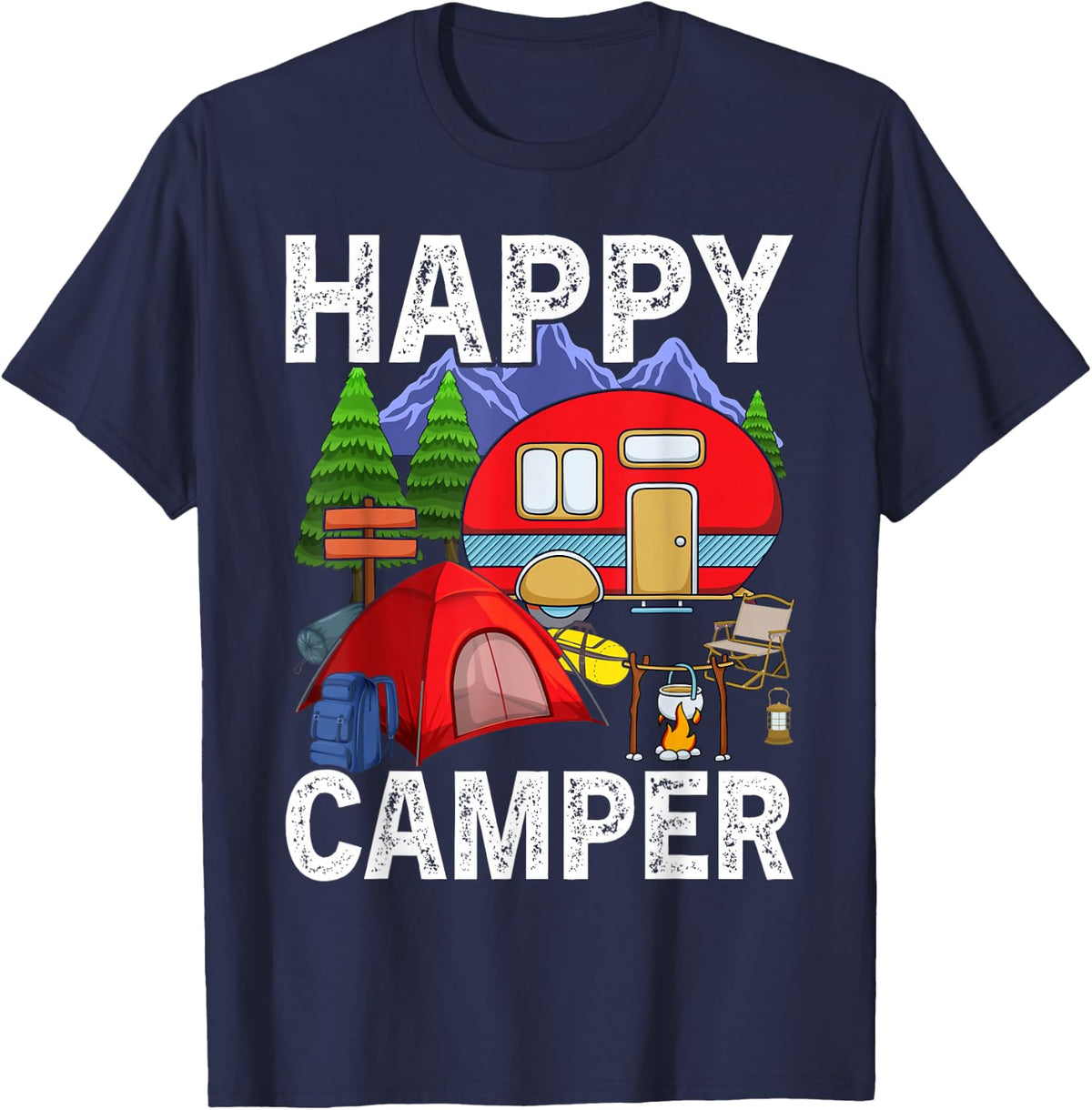 Happy Camper Camping T-Shirt - Navy Blue