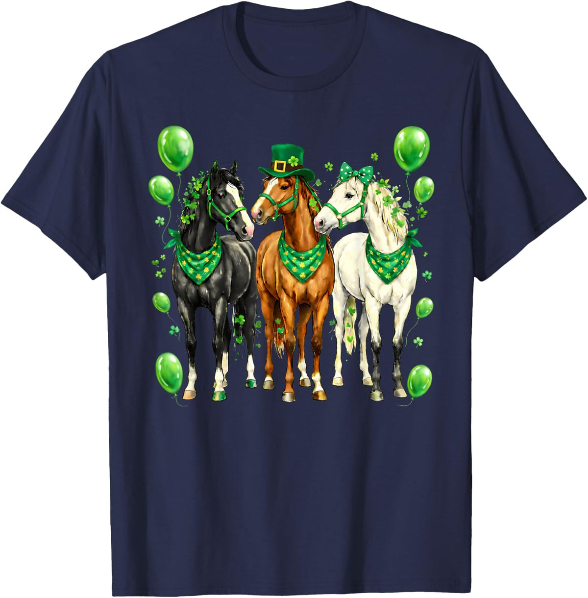 St Patricks Day Horses Lover Shamrock Irish Men Women Kid T-Shirt - Navy Blue