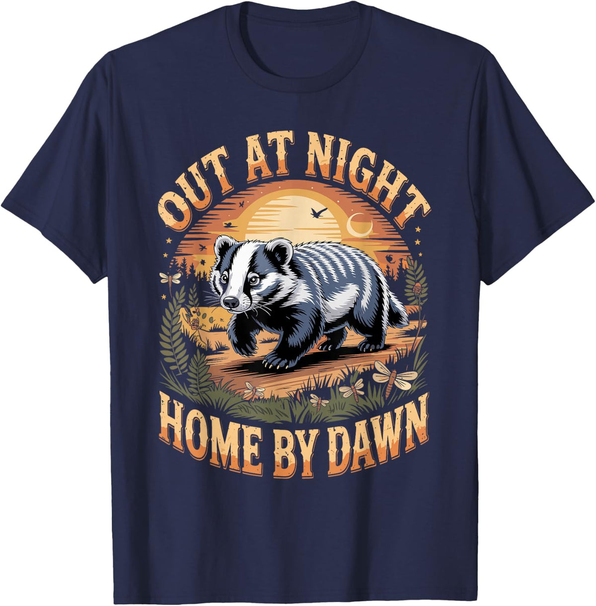 Out At Night Home By Dawn Badger T-Shirt - Navy Blue