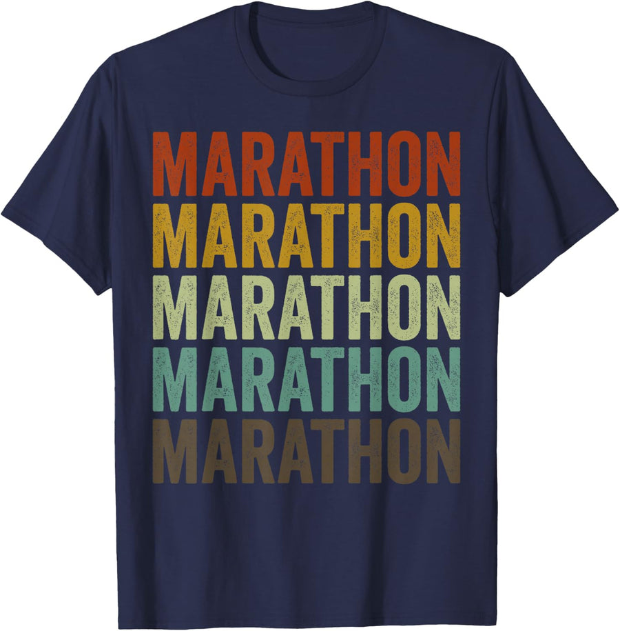 Marathon Runner Running Retro T-Shirt - Navy Blue