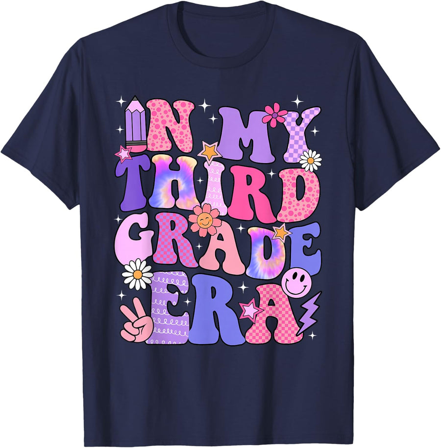 In My Third Grade Era Shirt Girl Teacher Tee Back To School 3rd Grade T-Shirt - Navy Blue