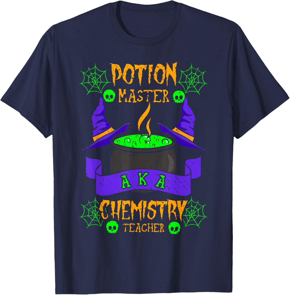 Chemistry Teacher Lab Skull Witch Hat Professor Educator T-Shirt - Navy Blue