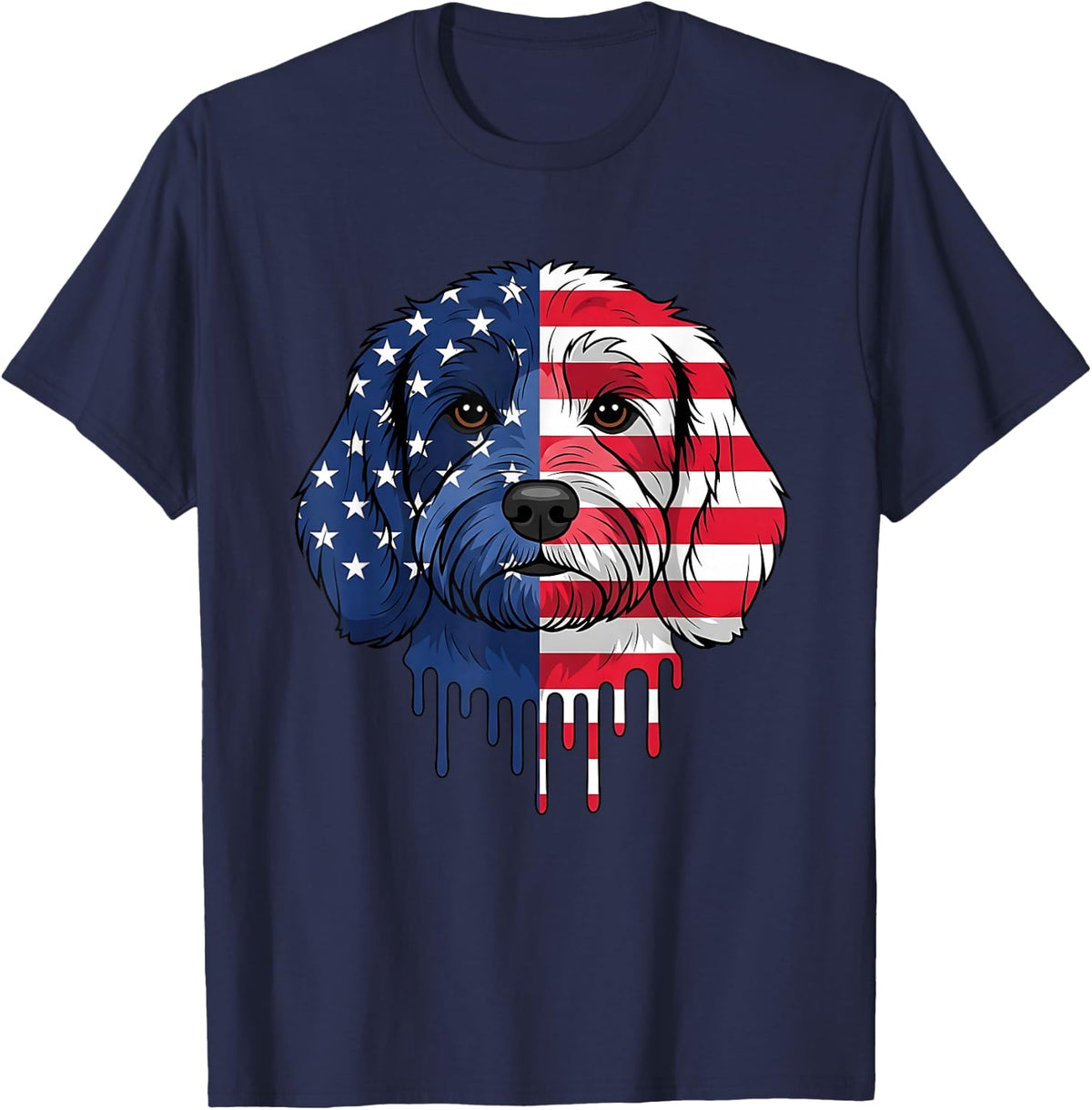 4th of July Cavapoo Dog American Flag Patriotic T-Shirt - Navy Blue