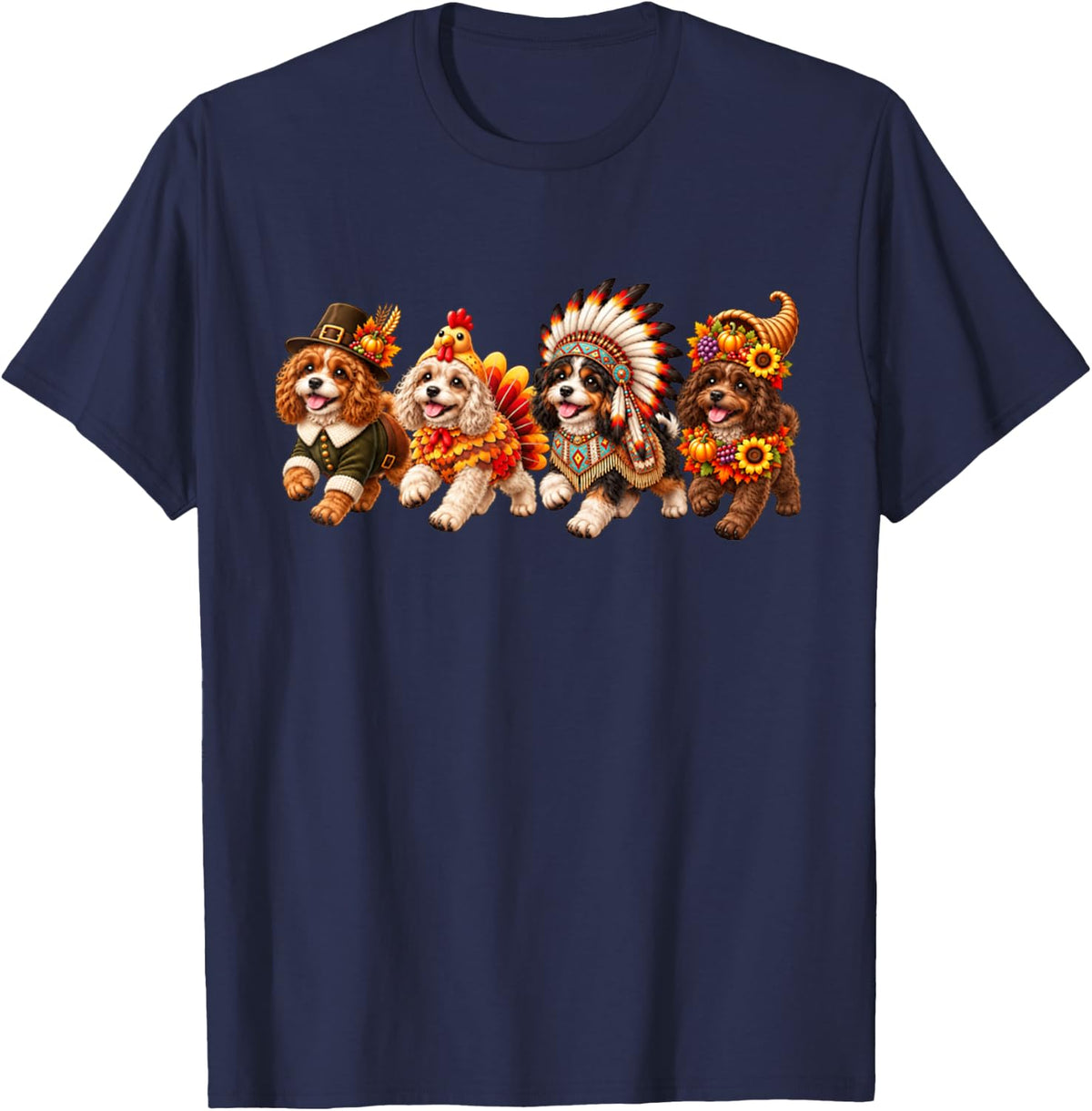 Cavapoo Turkey Costume Funny Thanksgiving Autumn Dog T-Shirt - Navy Blue