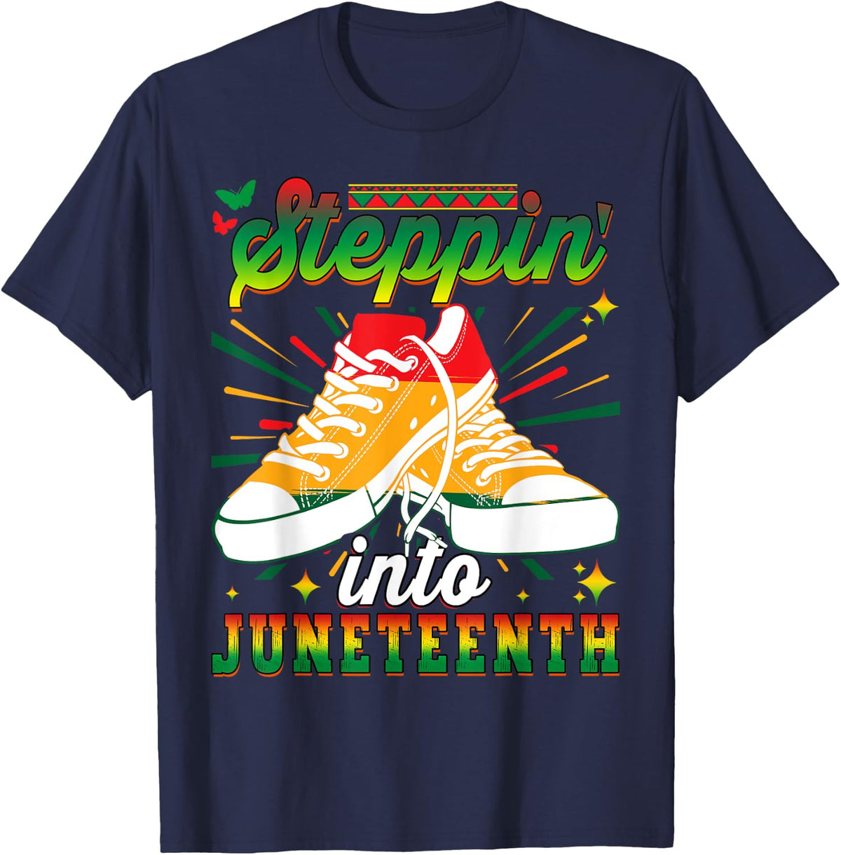 Stepping Into Juneteenth Pride African American Afro Woman T-Shirt - Navy Blue