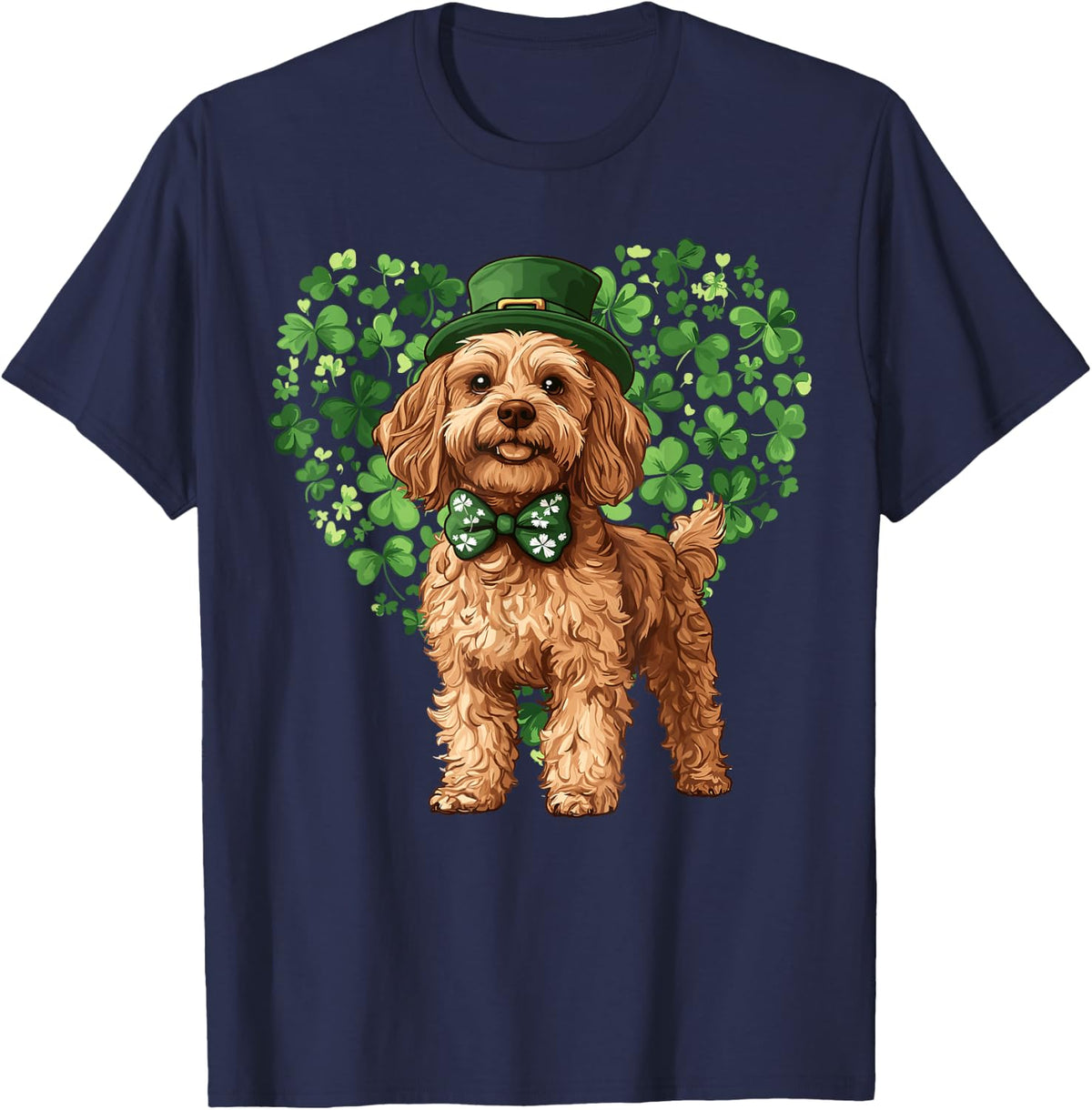 Cute Cavapoo Shamrock Heart St. Patrick's Day Dog Lover T-Shirt - Navy Blue