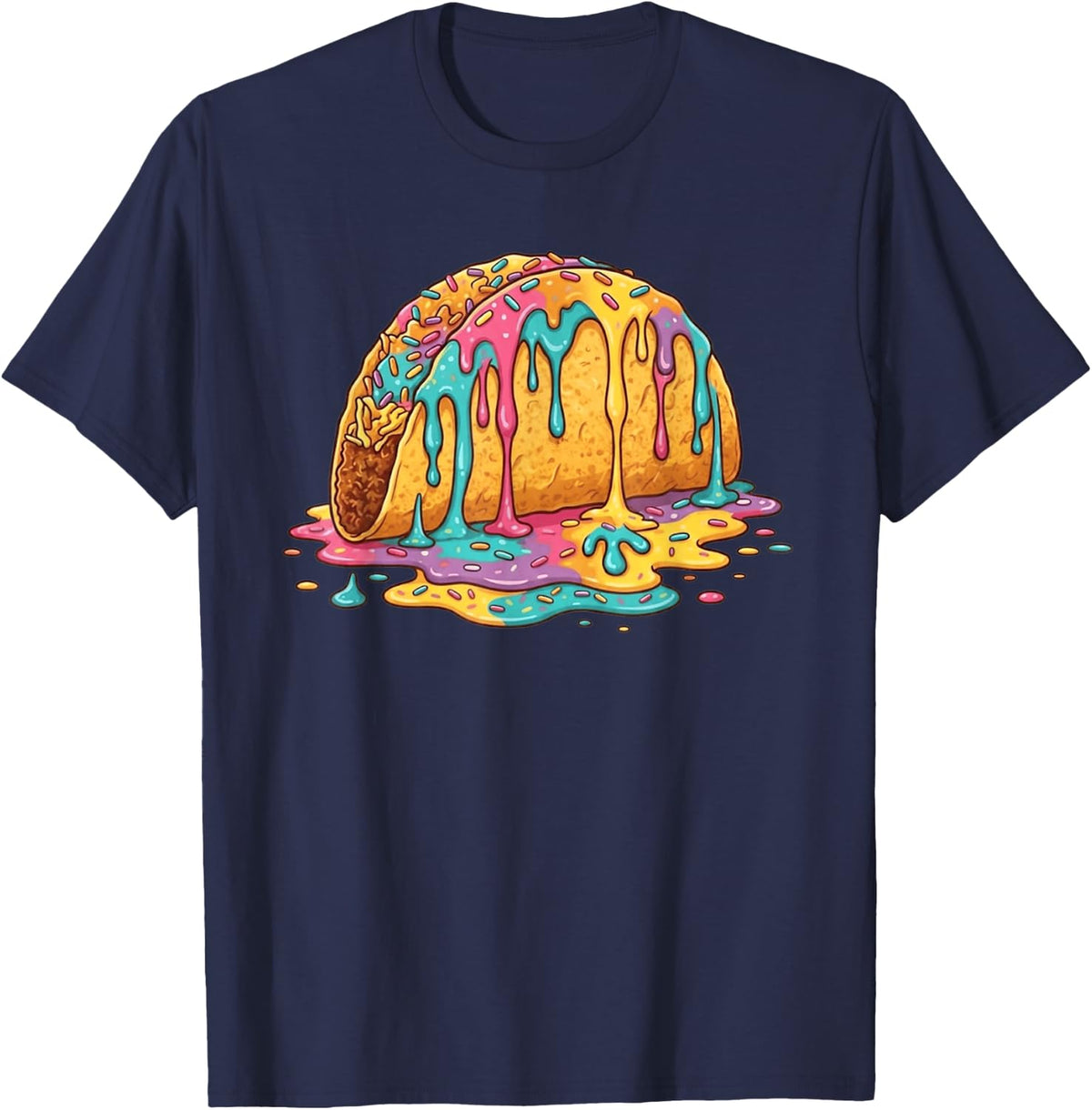 Funny Ice Cream Dripping Let's Taco Bout It Cinco de Mayo T-Shirt - Navy Blue