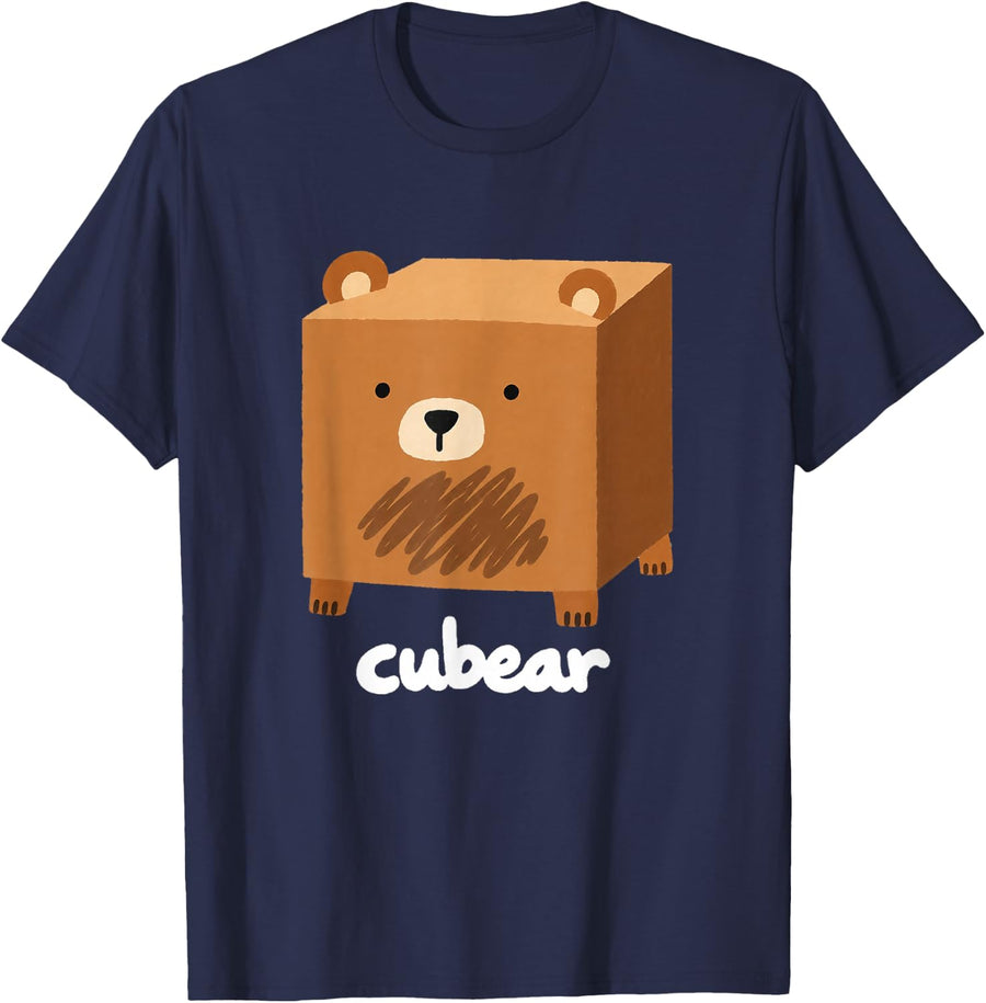 Cubear Funny Geometric Bear Cube Math Geometry Pun T-Shirt - Navy Blue
