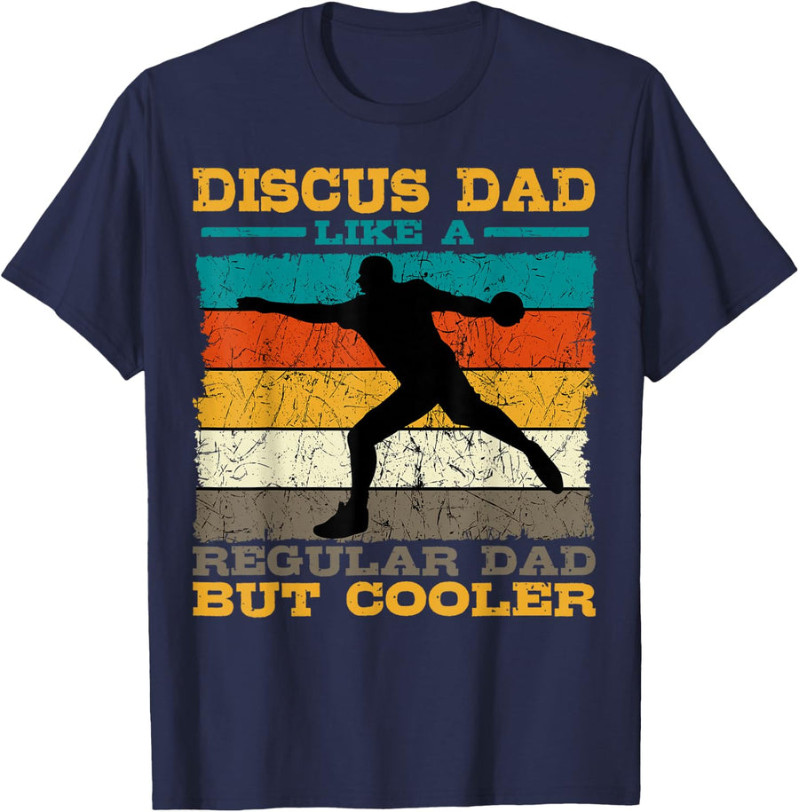 Discus Throw Dad Retro Vintage Track And Field Father's Day T-Shirt - Navy Blue