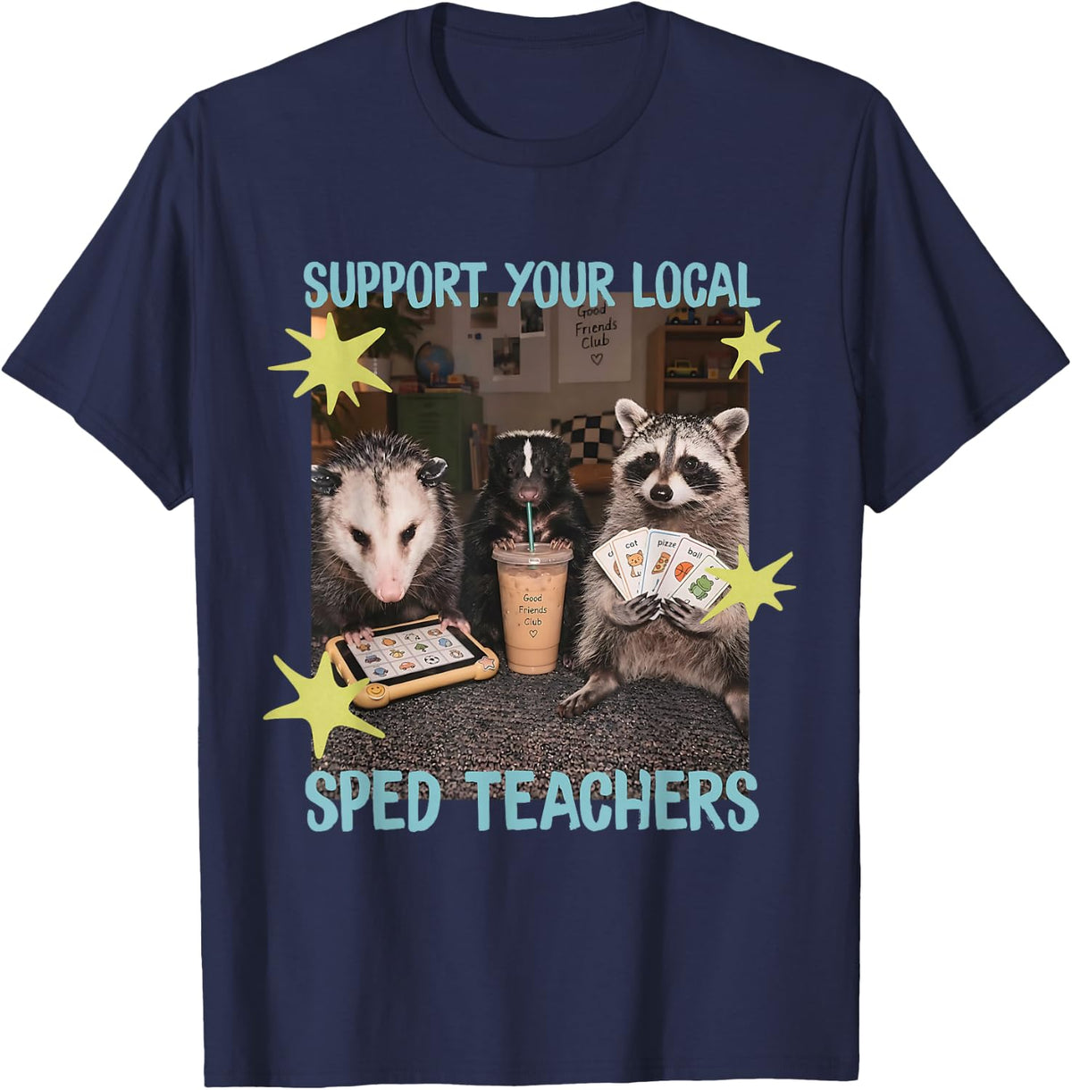 Support Your Local SPED Teachers Funny Raccoon Opossum Skunk T-Shirt - Navy Blue