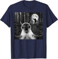 Siamese Cat Selfie with Bigfoot Peace Sign Sasquatch T-Shirt - Navy Blue