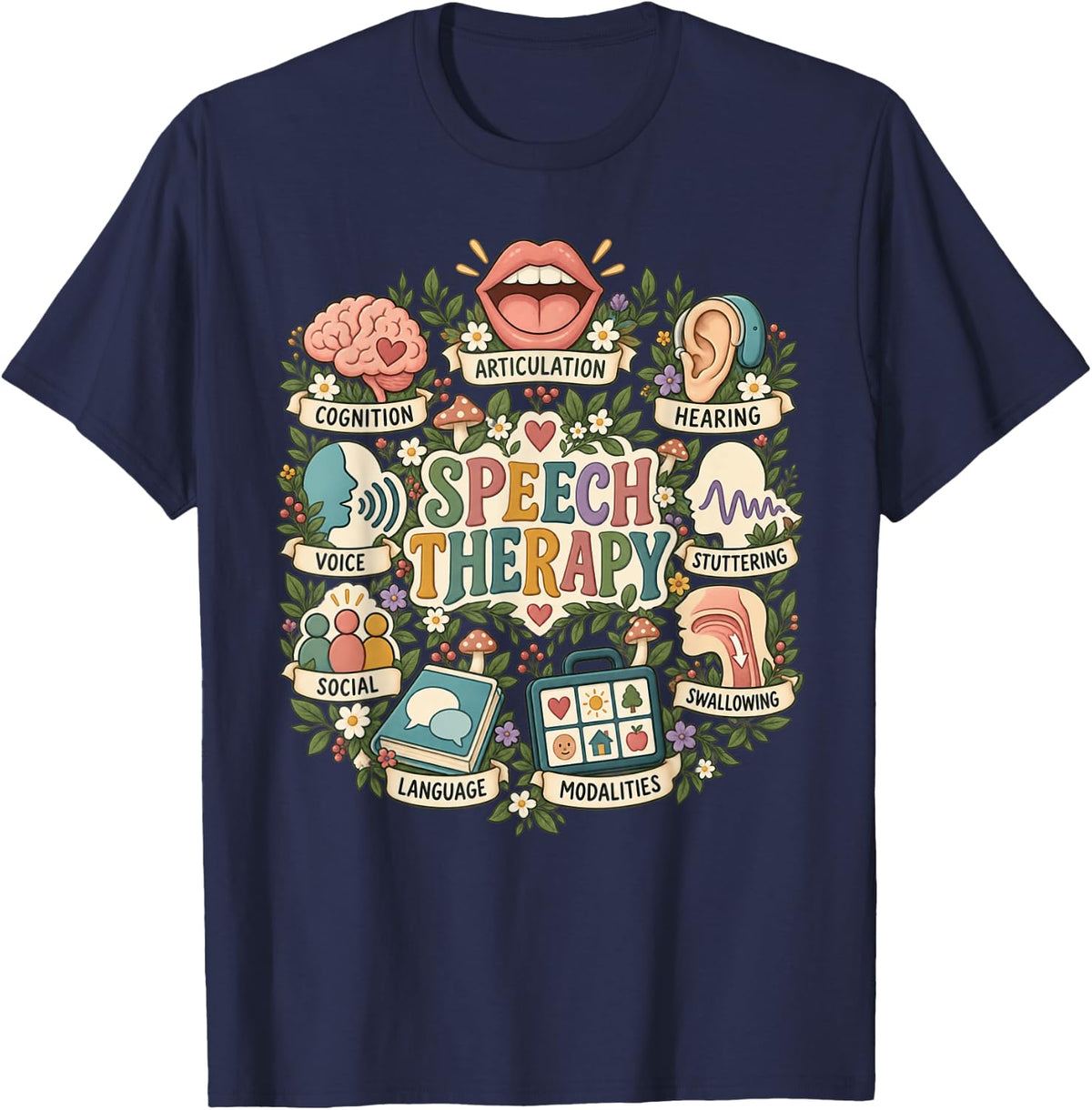 Speech Therapy Retro Groovy Language Pathologist Therapist T-Shirt - Navy Blue