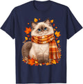 Cute Ragdoll Cat Cozy Fall Scarf Thanksgiving Autumn Kitten T-Shirt - Navy Blue