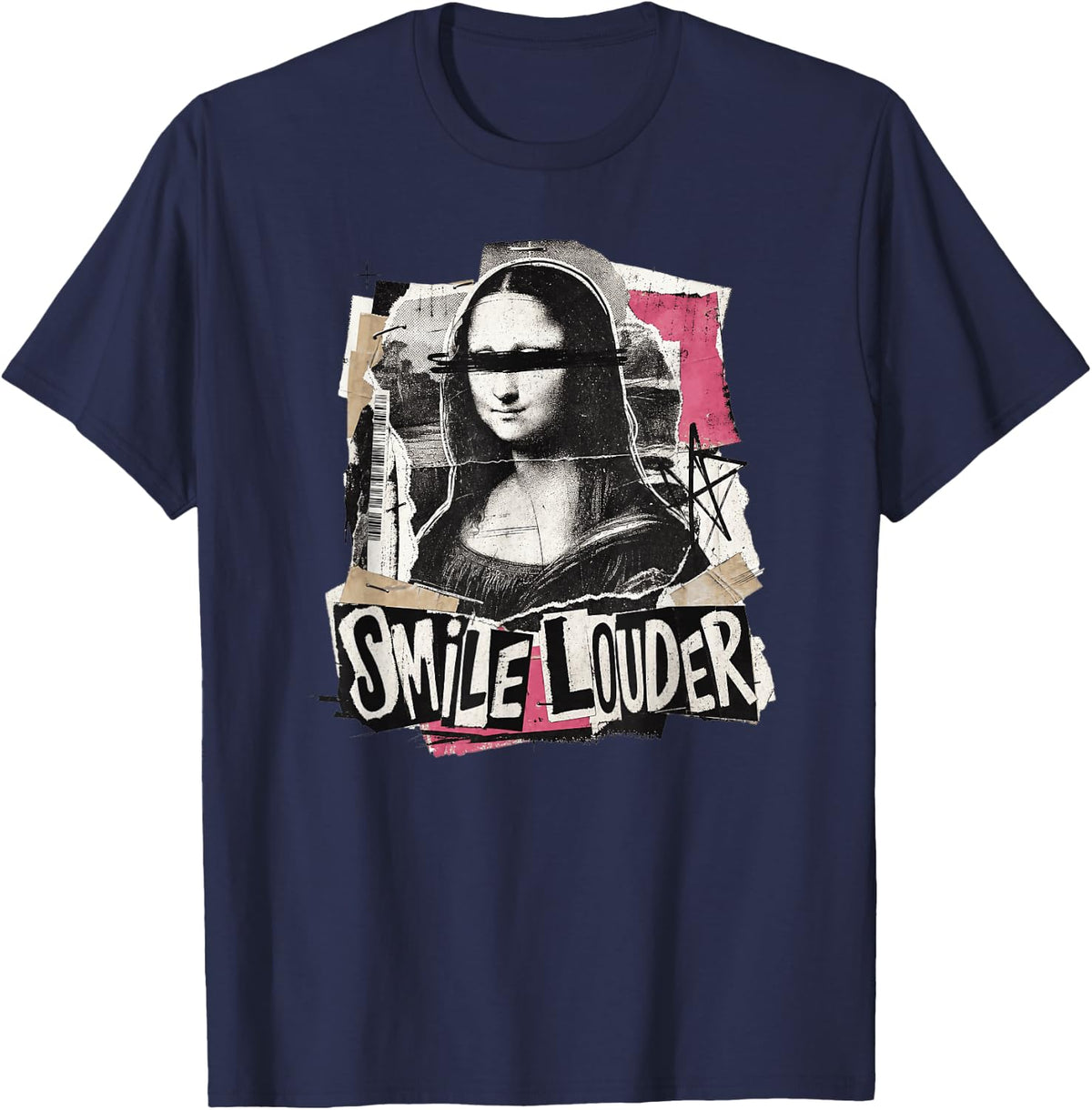 Smile Louder Mona Y2K Aesthetic Streetwear Art Men Women T-Shirt - Navy Blue