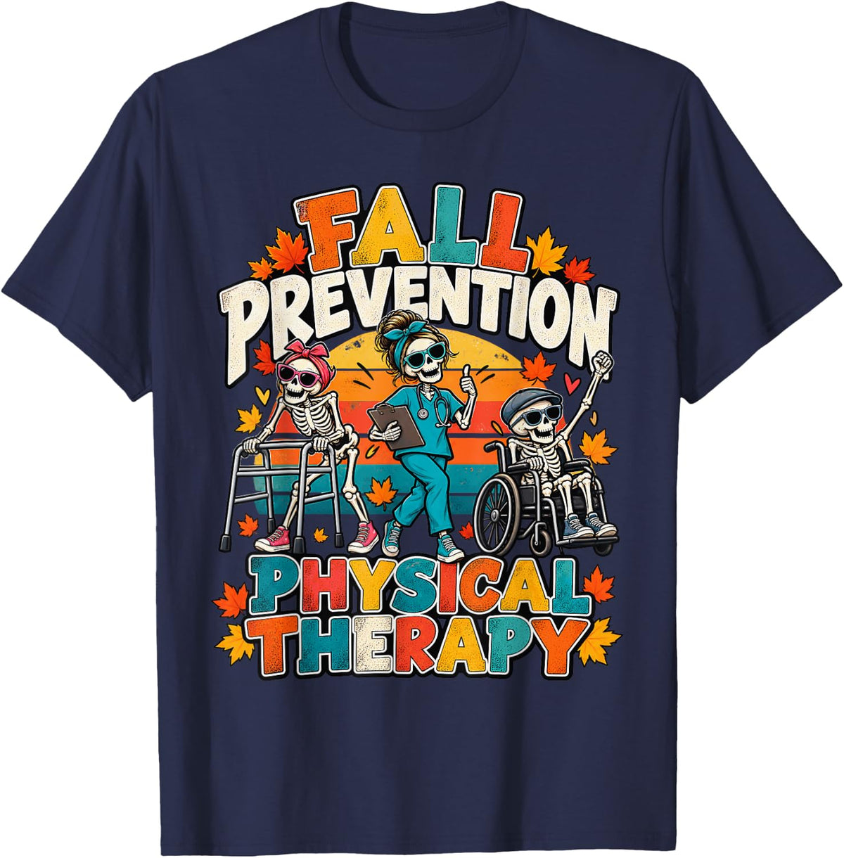 Fall Prevention Physical Therapy Therapist Rehab Halloween T-Shirt - Navy Blue