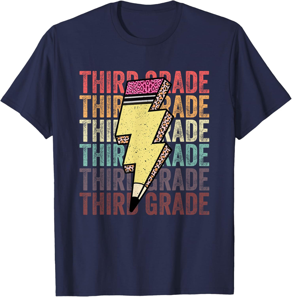 Third Grade Lightning Bolt Pencil 1st Day Of Back To School T-Shirt - Navy Blue