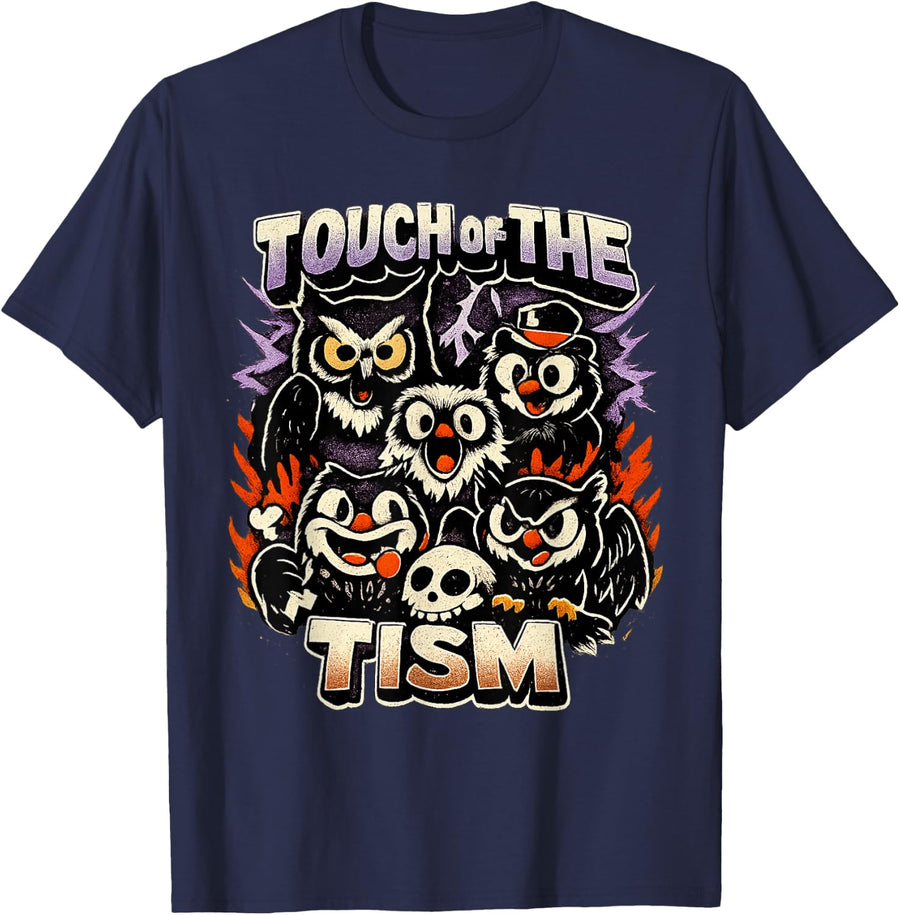 Creepy Owls Autism Funny Rizz Em with The Tism Meme T-Shirt - Navy Blue